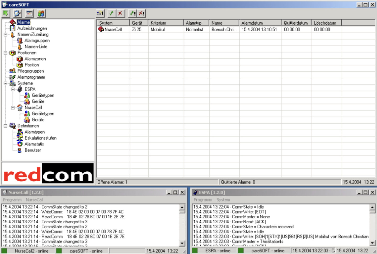 redcom careSoft Alarmserver